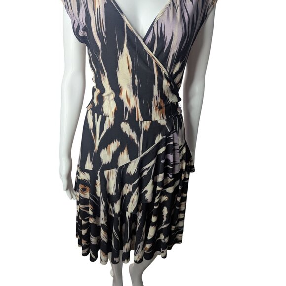 Donna Morgan Faux Wrap Dress Womens Sz 8 Abstract Print Ruffles Colorful Artsy - Picture 4 of 11